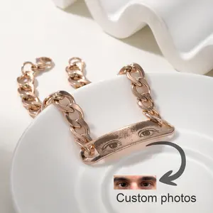 Personalized Engraved Eye Pattern Bracelet Necklace Stainless Steel Gold Engravable Picture DIY Couple Jewelry Gift