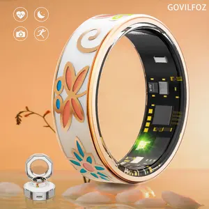 GOVILFOZ Art-Inspired Enamel Smart Ring for Women - Elegant Design with Daily Activity & Wellness Support | Track Steps, Sleep Trends, Heart & Oxygen Support | Connect with Friends | Smart Photo Function | Jewelry-Like Tech for Self-Care - Wearable