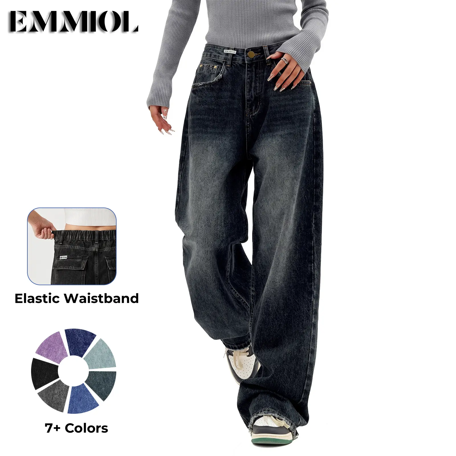 EMMIOL【Back to School】Low Rise Baggy Jeans for Women 90s Y2K Vintage Wide Leg Denim Pants for Students Streetwear Boyfriend Style SohoChic