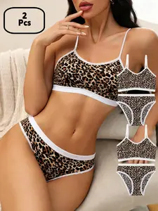 New Leopard Print Women's Underwear Set, Comfortable No Steel Cup, Adjustable Straps, Breathable, All Seasons Suitable