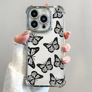 Butterfly Pattern Phone Case , Electroplated Cover with Airbag Shockproof Slim Soft TPU Cover Suitable for IPhone 11 12 13 14 15 16 Pro Max Plus Luxury Women