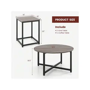 High Quality  Gymax Round Nesting Set Of 3 Coffee Table W 2 End Tables Sturdy Metal Frame Room Organizer Storage