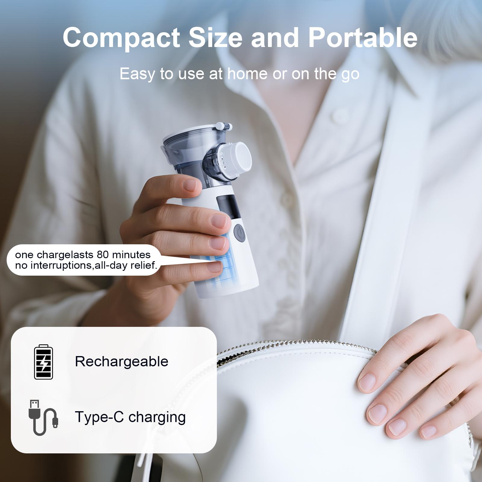 NBM-7 Handheld Nebulizer, 4 Adjustable Modes, Fine Mist 4μm, Rechargeable 600mAh, Portable & Quiet, 15ml Capacity for Daily Use and Personal Care