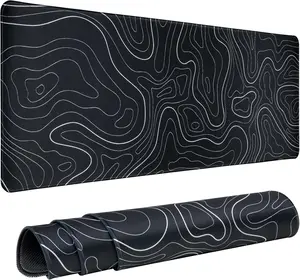 Gaming Mouse Pad Large 31.5 x 11.8in Topographic Keyboard Mousepad for Non-Slip Base, Extended Desk Pad XL Desk Mat (Black)