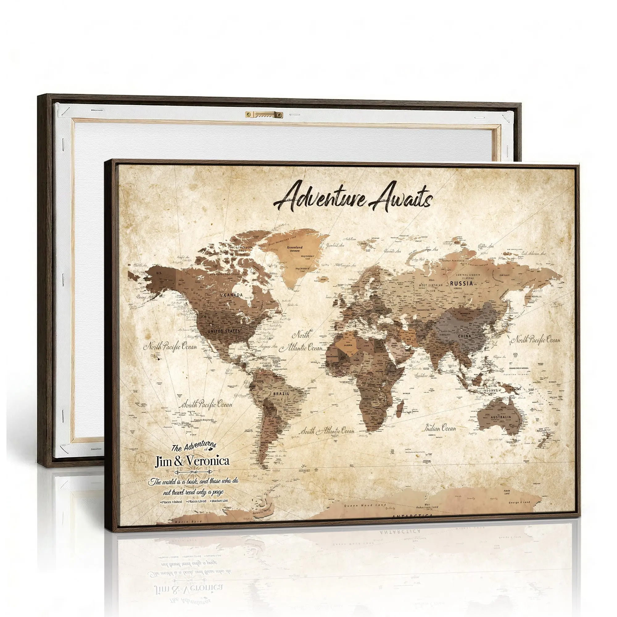 Custom Push Pin World Map Canvas | Personalized Travel Tracker | Wedding Anniversary Gift for Couples | Adventure Map Wall Art with Pins