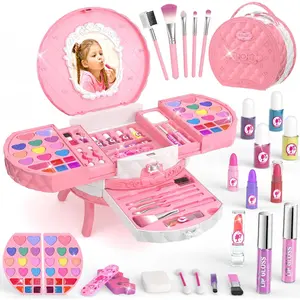 PERRYHOME Kids Makeup Sets for Girls 5-8, 57 Pcs Kids Makeup Kit for Girls Non-Toxic Washable Real Cosmetic Set, Toddlers Birthday Gifts Princess Toys for 3 4 5 6 7 8 9 10 11 12 Year Old (Pink)