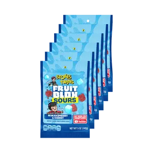 Stokes Twins FruitBlox Sours Blue Raspberry & Cherry 6 x 5oz Soft Chewy Gummies Real Fruit Juice Vegan Gluten Free Tangy Sweet Candy