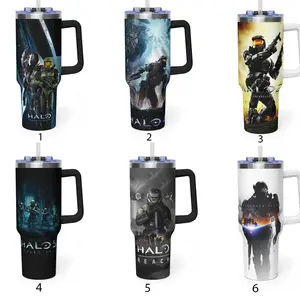 Halo: Reach Noble Team 40oz Tumbler With Handle – Insulated Stainless Steel Travel Mug, Gaming Fan Gift