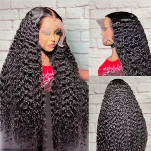 Brazilian Water Curly Glueless Wear and Go Loose Deep Wave 13x4 HD Lace Frontal Wig 30 40 Inch 13x6 HD Simulation Human Hair Wig Preplucked Natural Hairline