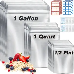 DEZZER 100 Mylar Food Storage Bags with O2 Absorbers 9.4 Mil Thick 144 Labels Stand-Up Zipper for Long-Term Storage & Preppers Aluminum Containers Kitchen Utensils Set