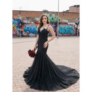 Brynn Trumpet Black Wedding Dress with Illusion Back by Brides & Tailor