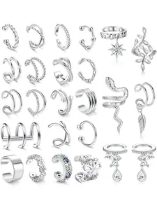 25 Pcs 14K gold plated Ear Cuffs for Women Non Piercing Adjustable Ear Cuff Fake Piercings Clip On Upper Ear Cartilage Earrings Helix Wrap Ear Cuff Jewelry Set Sliver