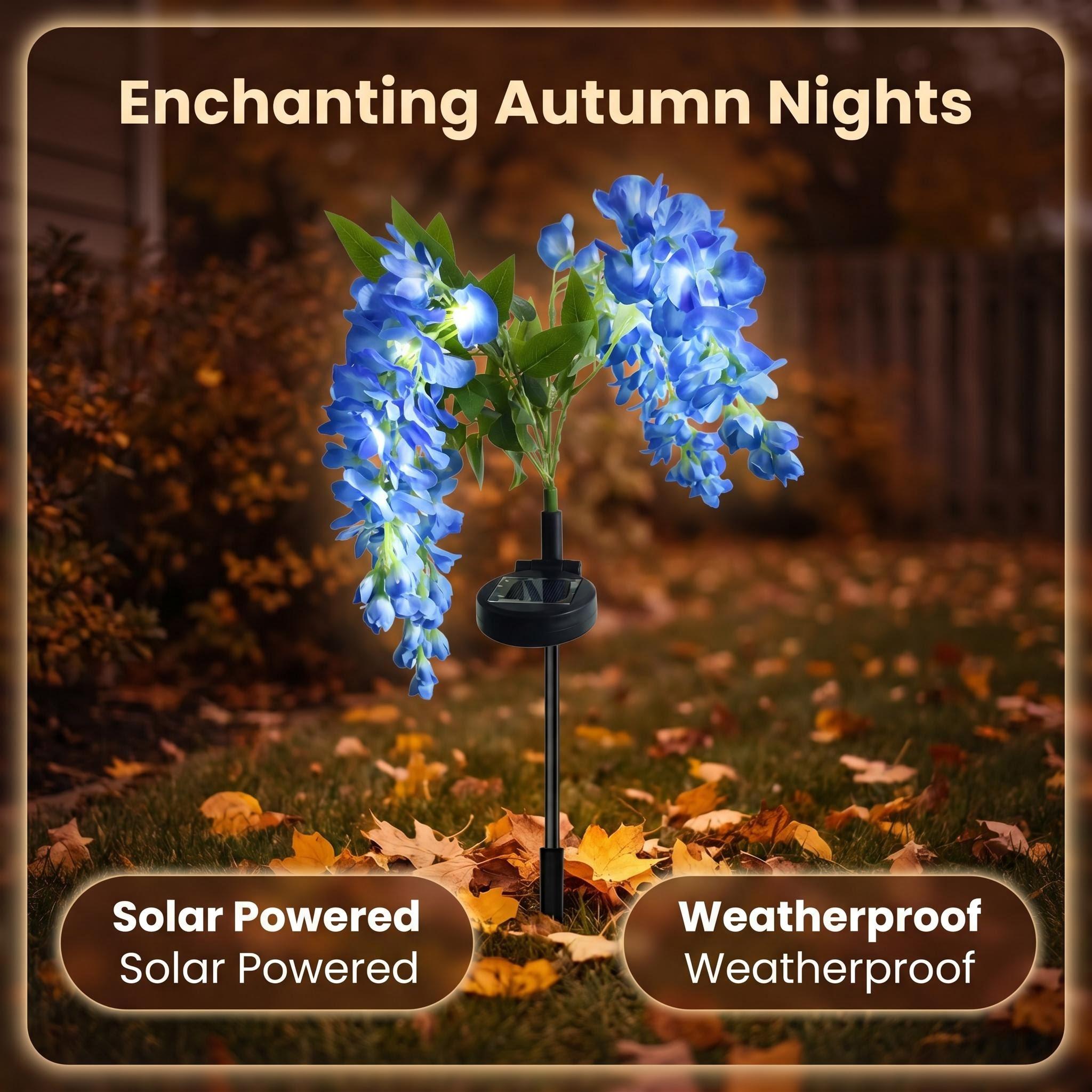 【AshKnoll】Solar Wisteria Flower Bouquets Ground-Stake String Light, Wireless Waterproof Artificial Decor with Ground Insertion for Garden, Patio, Potted Plants