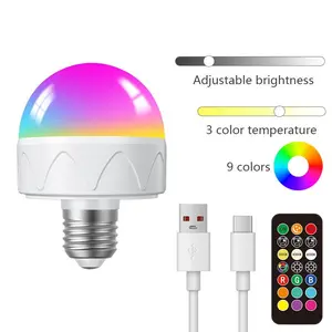 RGB LED Bulb E27, 1800k Ultra Warm Night Light with Magnetic Base, Remote Control, USB-C Rechargeable for Baby Room Use