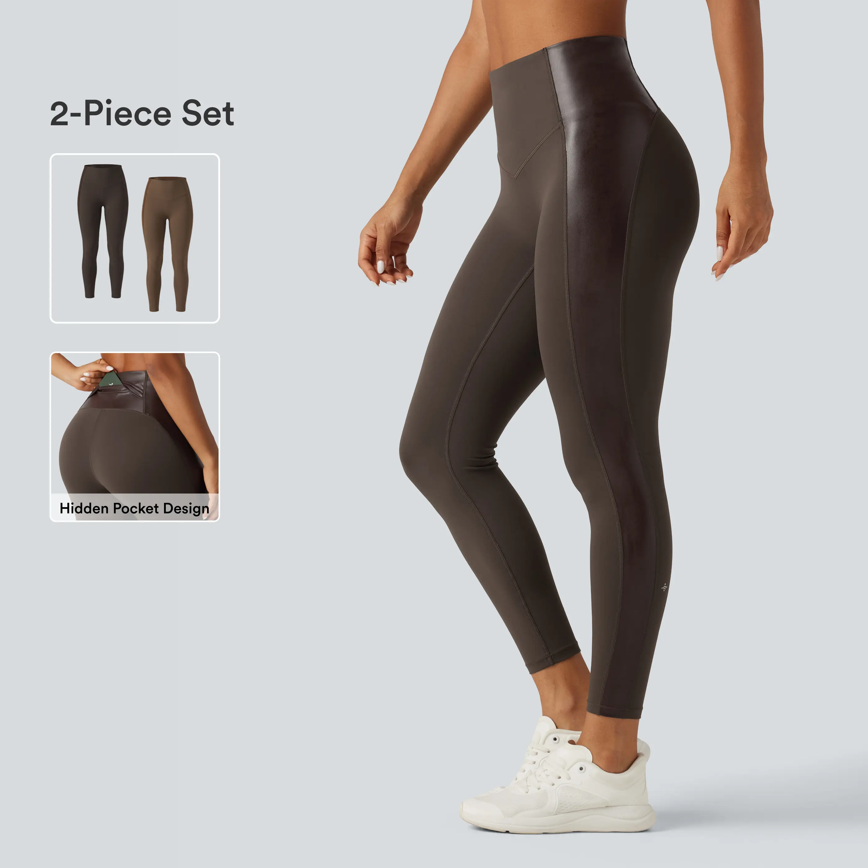 【Creator’s Pick】Halara UltraSculpt 2-Piece Set High Waisted Stretchy PU Tummy Control Yoga Leggings with Pocket