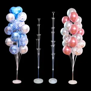 Elegant 51"/63" Tall Balloon Column Kit, 1-Set - Clear Plastic Stand & Base, Blue & Pink Glittery Balloons - Ideal for Weddings, Showers, Birthdays & Bachelorette Parties