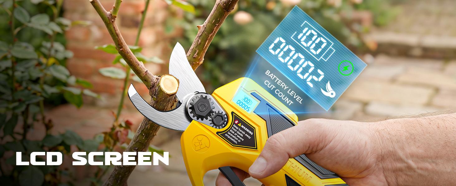 Brushless Electric Pruning Shears Compatible with DeWalt 20V Battery【Battery NOT Included】, Cordless Tree Trimmer with 30mm Max Cutting Opening, 2-Speed Adjustable, LCD Display Battery Level & Mode, SK5 Steel Blade for Garden Orchard