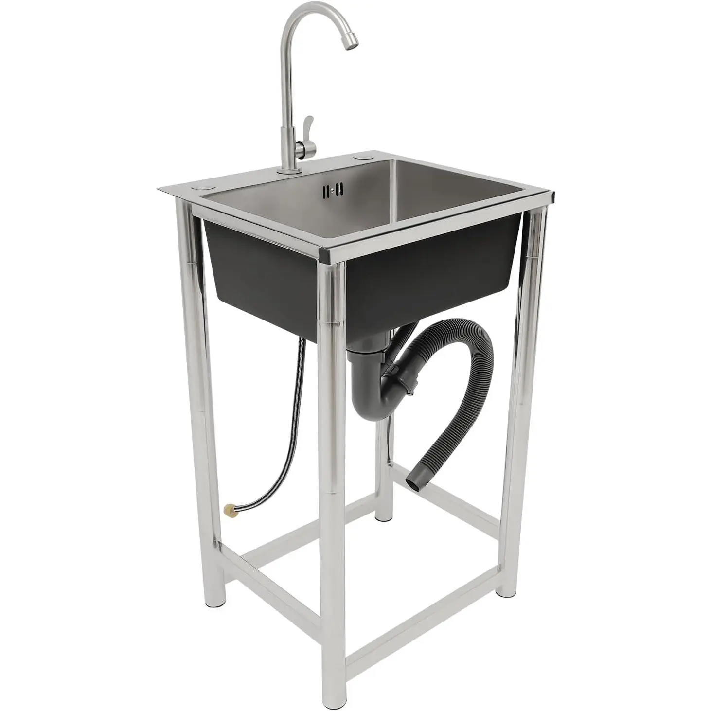 Stainless Steel Utility Sink w/Faucet, Commercial Single Bowl Kitchen Sink Freestanding, Indoor Outdoor Utility Sinks for Laundry Room Garage Shop Bathroom Home Modern