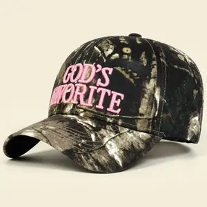 Unisex Tree Camo Baseball Hat - Daily Wear Sun Protection Cap with Unique White Embroidery - 'GOD'S FAVORITE