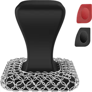 Cast Iron Scrubber & Scraper Kit, 316 Stainless Steel Cast Iron Skillet Cleaner Chainmail Scrubber for Cast Iron Pans Dish Scrub Brush Chain Link Scouring Pad for More Pot Cookware Cleaning