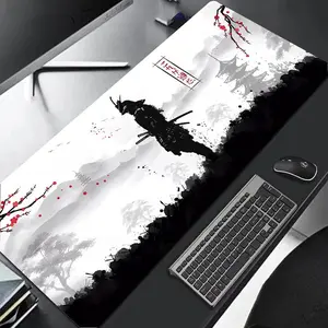 Samurai Warrior Gaming Mouse Pad, 80x30cm 3mm Thick, Non Slip Stitched Edge Extended Desk Mat for PC Laptop Keyboard
