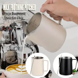 Stainless Steel Milk Frothing Pitcher Set - 12oz/20oz Milk Frother Jug with Precise Measurements for Coffee, Cappuccino, Latte Art - Includes Decorating Pen (350ml/600ml)