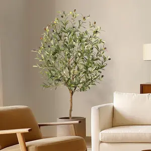 7ft Faux Olive Tree with Moss - Decorative Potted Fake Plant with Realistic Trunks, Adjustable Branches, Fruits, Silk Leaves, Iron Pot for Indoor Decor, Wedding Ornaments