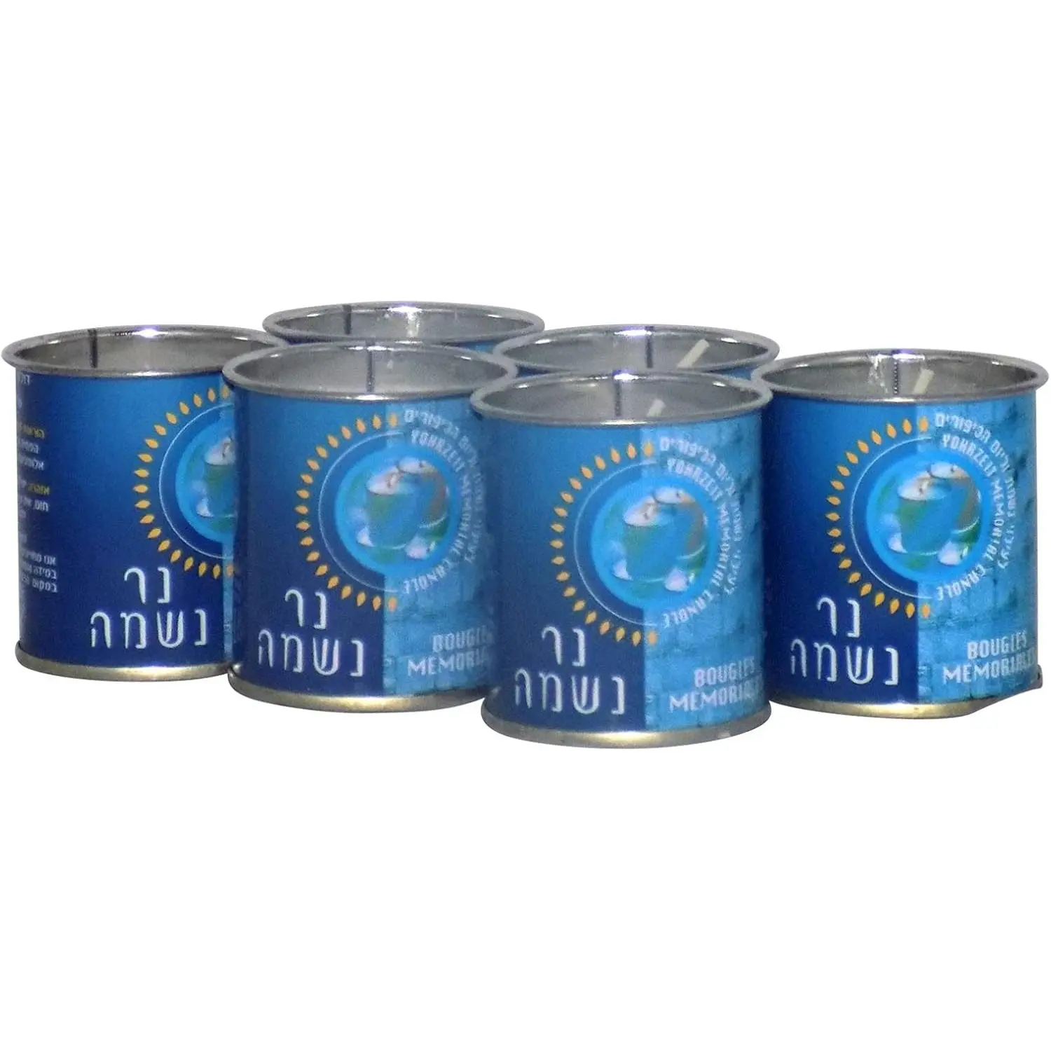 24 Hour Yartzeit Memorial Candle in Tins (6 Pack)- White Perffin Wax Candle Burning Time Aprox. 1 Day