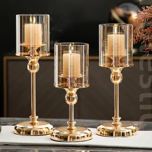 3-Piece Set Tall Glass Candle Holders, Elegant Centerpiece for Romantic Candlelight Dinners, Vintage European Style for Weddings and Home Decor, Home Goods