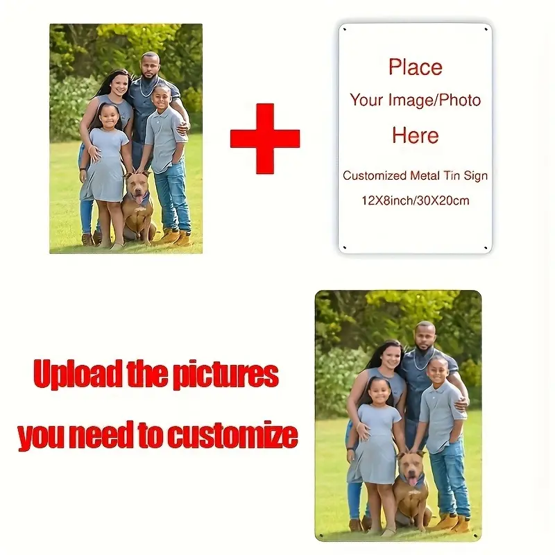Personalized Vintage 2D Flat Metal Wall Sign - Customizable Photo, Text, Logo Upload - Durable Iron Rectangle Wall Mount Plaque - 12x8in/30x20cm Home Decoration for Home Office, No