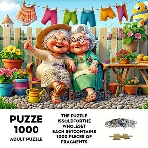 1000 Piece Large Size Paper Puzzle Set, Happy Granny Theme, Cheerful Grandma, DIY Handmade, Durable Seamless Design, Halloween Thanksgiving Easter Gift