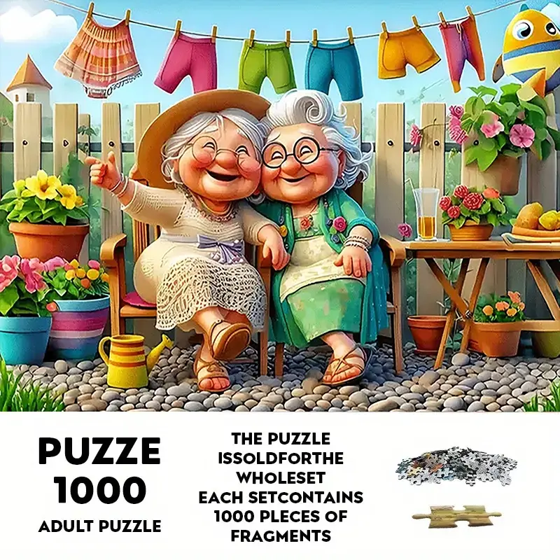1000 Piece Large Size Paper Puzzle Set, Creative Puzzle, Happy Granny Theme, Cheerful Grandma, DIY Handmade, Puzzle Game, Durable Seamless Design, Halloween Thanksgiving Easter Gift, Holiday Puzzle Blocks