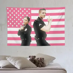 Tapestry  The Rookie protagonist Lucy Chen and Tim Bradford tapestry poster Eric Winter pink American flag background wall indoor room decoration Peach Decorative Photo Light Print