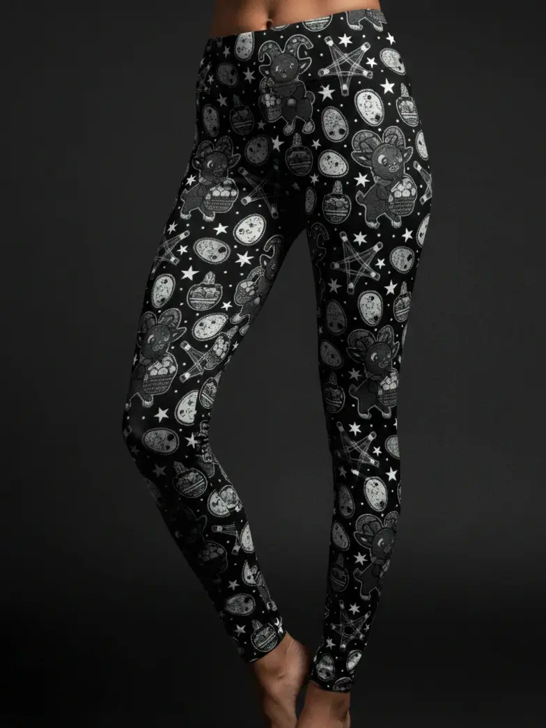Women’s Black Baphomet & Pentagram Leggings with Hidden Pocket