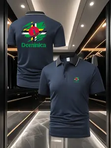 Men's Dominica Flag Theme Polo Shirt - Front & Back Double Print Design Stylish & Versatile Summer Breathable Comfortable Short Sleeve Business Sports Casual Top