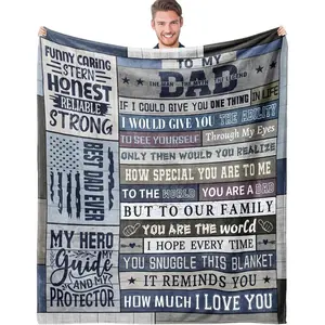 Flannel Slogan Blanket - To My Dad Gift from Son/Daughter, Soft Cozy Warm Fuzzy Plush, The Man The Myth The Legend Quote, American Patriotic Motif, Fathers Day Gift Ideas for Dad Husband, Home Decor for Bedroom Sofa