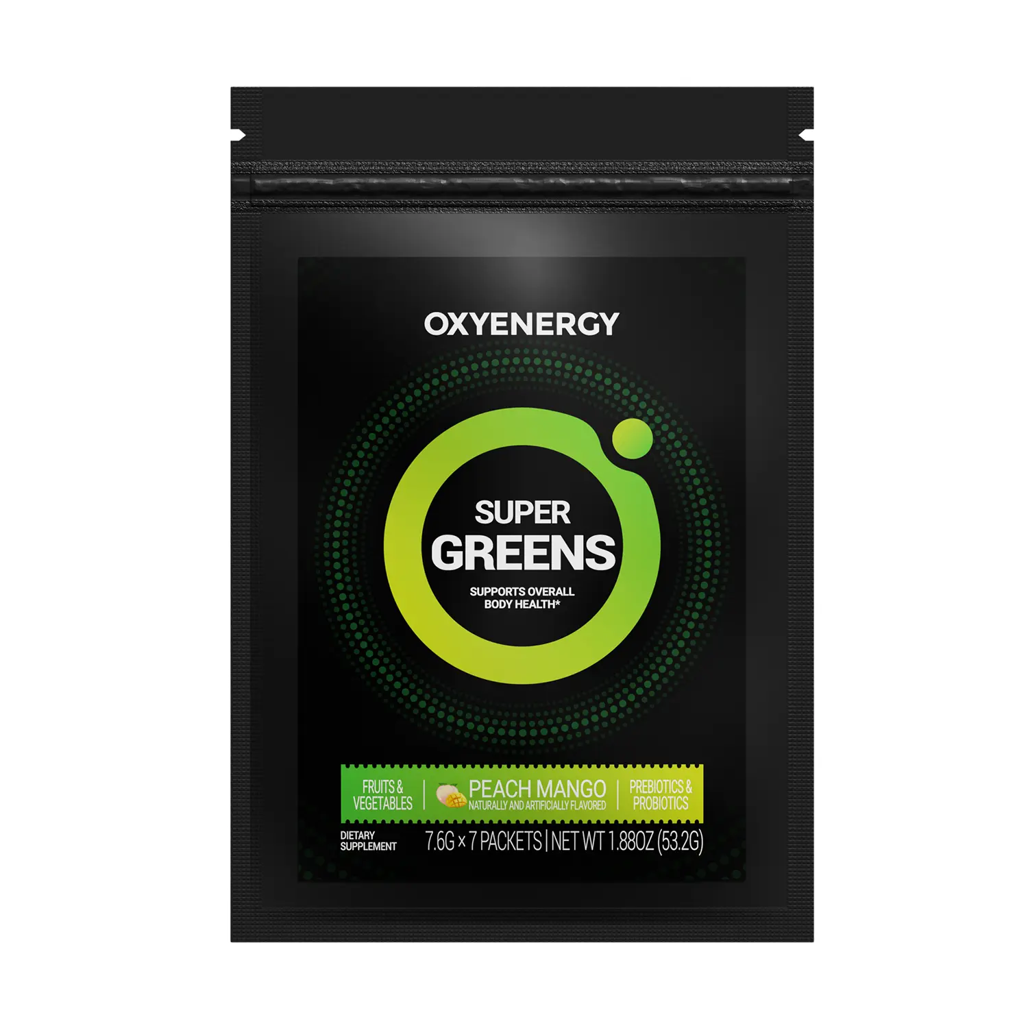 OXYENERGY SUPER GREENS Gut Health Supplement - 7-Stick Trial Pack 7.6g Daily Green Drink Mix Powder, Dietary Supplement with Prebiotics, Probiotics, Adaptogenic Herbs, Natural Ingredients for Stress, Immunity Boost