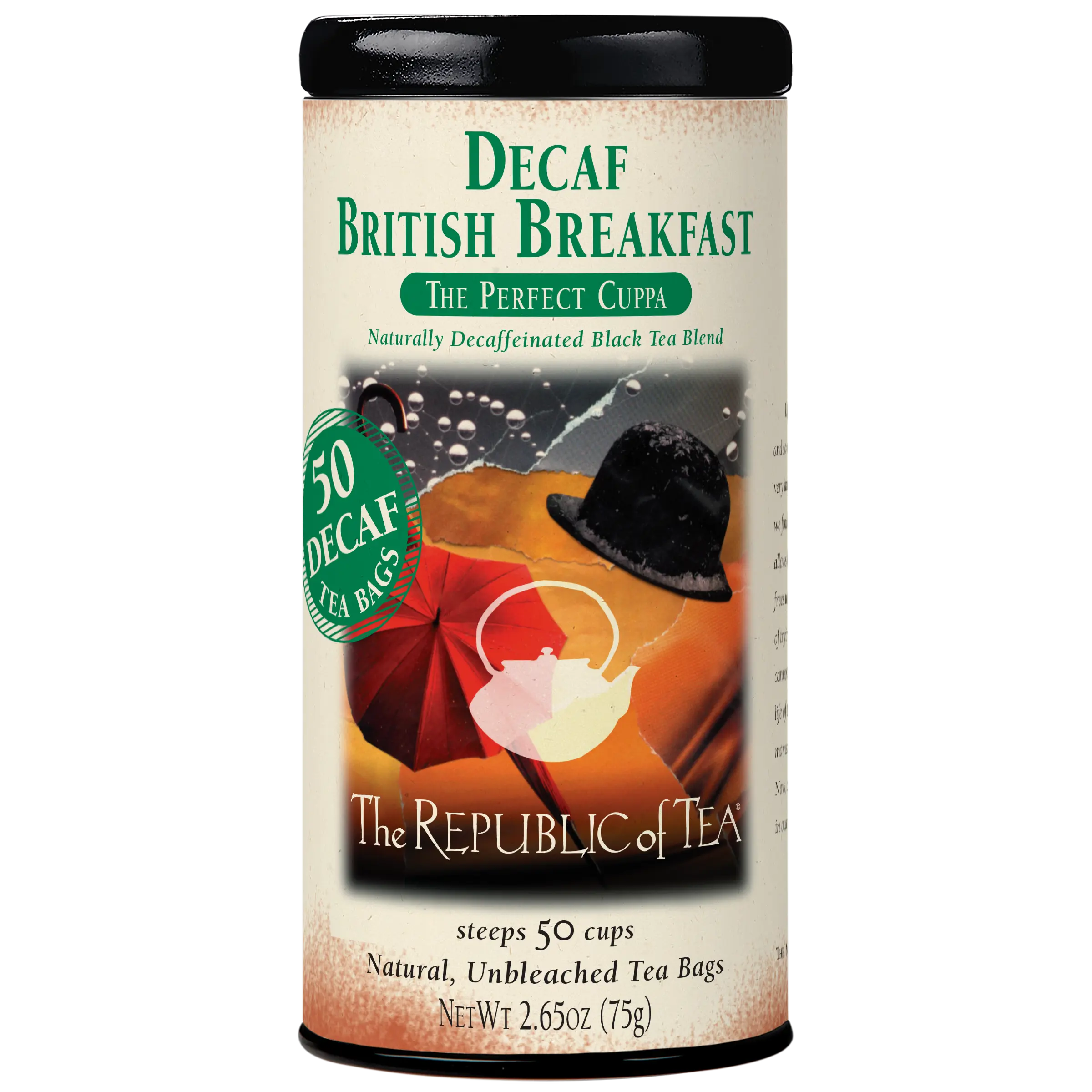 The Republic of Tea Decaf British Breakfast Black Tea, Tin of 50 Tea Bags