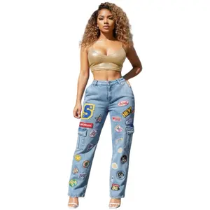 Cargo Denim Pants with Patch Stretch and Comfortable Fit for Everyday Wear