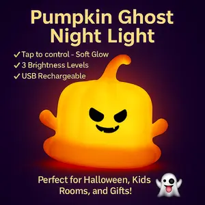 Cute Halloween Pumpkin Ghost Night Light - Tap 3 Brightness, Magnetic & Rechargeable,Night Light for Kids Bedroom | Eye-Safe Silicone Gift Decor