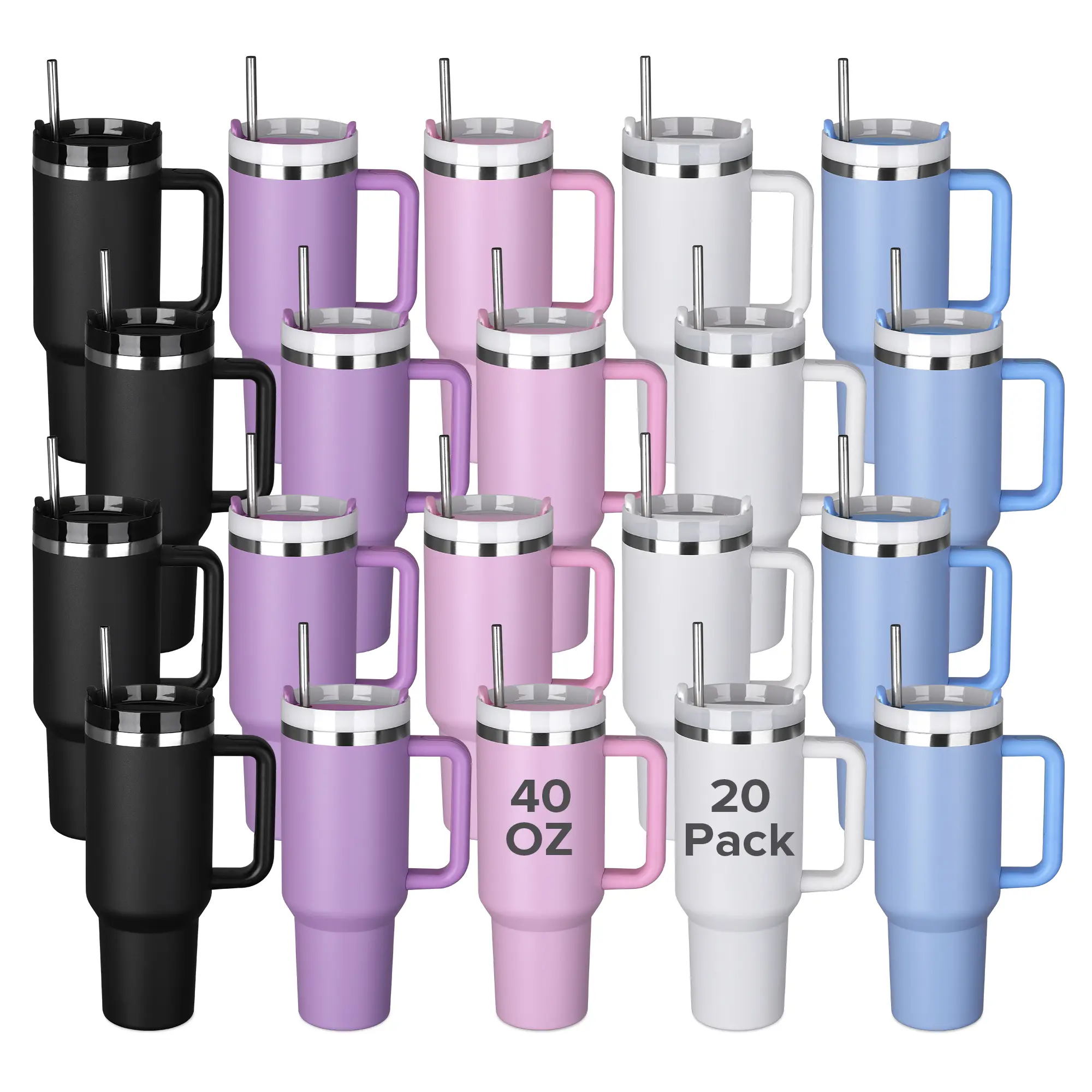 FASTSUB 40 oz Powder Coated Detachable Vacuum Flask Set (20-Piece Bundle: Tumblers, Lids, Gift Boxes) - Stainless Steel Double Wall Anti-Leak Temperature-Control Bottles, Portable Straw Water Bottles, Ideal for Custom Laser Engraving