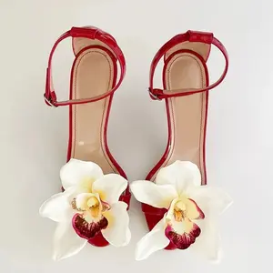 New Fashionable Simulated Flower Shoes, Exquisite High Heels, Fairy Flower Collection, Versatile Fine Heel Sandals for Women Girl Footwear