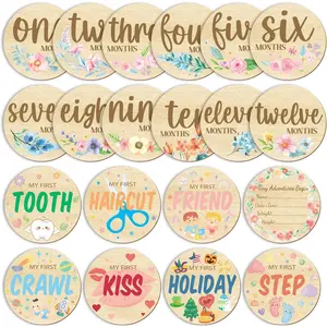 10 count  Monthly Milestone for Photo Props, Double Sided Wooden Monthly Milestone Photo Cards for  Announcement  Shower Gifts Party, First Experience Milestones Signs Discs