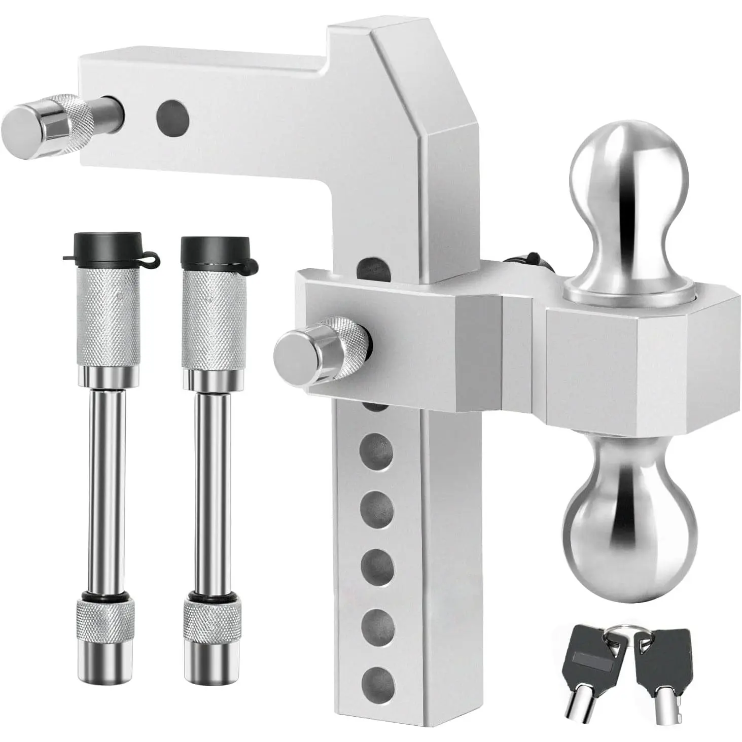 Adjustable Trailer Hitch, Fit for 2 Inch Receiver, 8-Inch Drop/Rise, Aluminum Drop Hitch, 20000 LBS GTW - Tow Hitch for Trailer, Stainless Steel Tow Balls (2" & 2-5/16") with Double Locks Camper Trailer Hitch Truck Trailer Hitch adapt drill