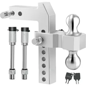 Adjustable Trailer Hitch, Fit for 2 Inch Receiver, 8-Inch Drop/Rise, Aluminum Drop Hitch, 20000 LBS GTW - Tow Hitch for Trailer, Stainless Steel Tow Balls (2" & 2-5/16") with Double Locks Camper Trailer Hitch Truck Trailer Hitch adapt drill