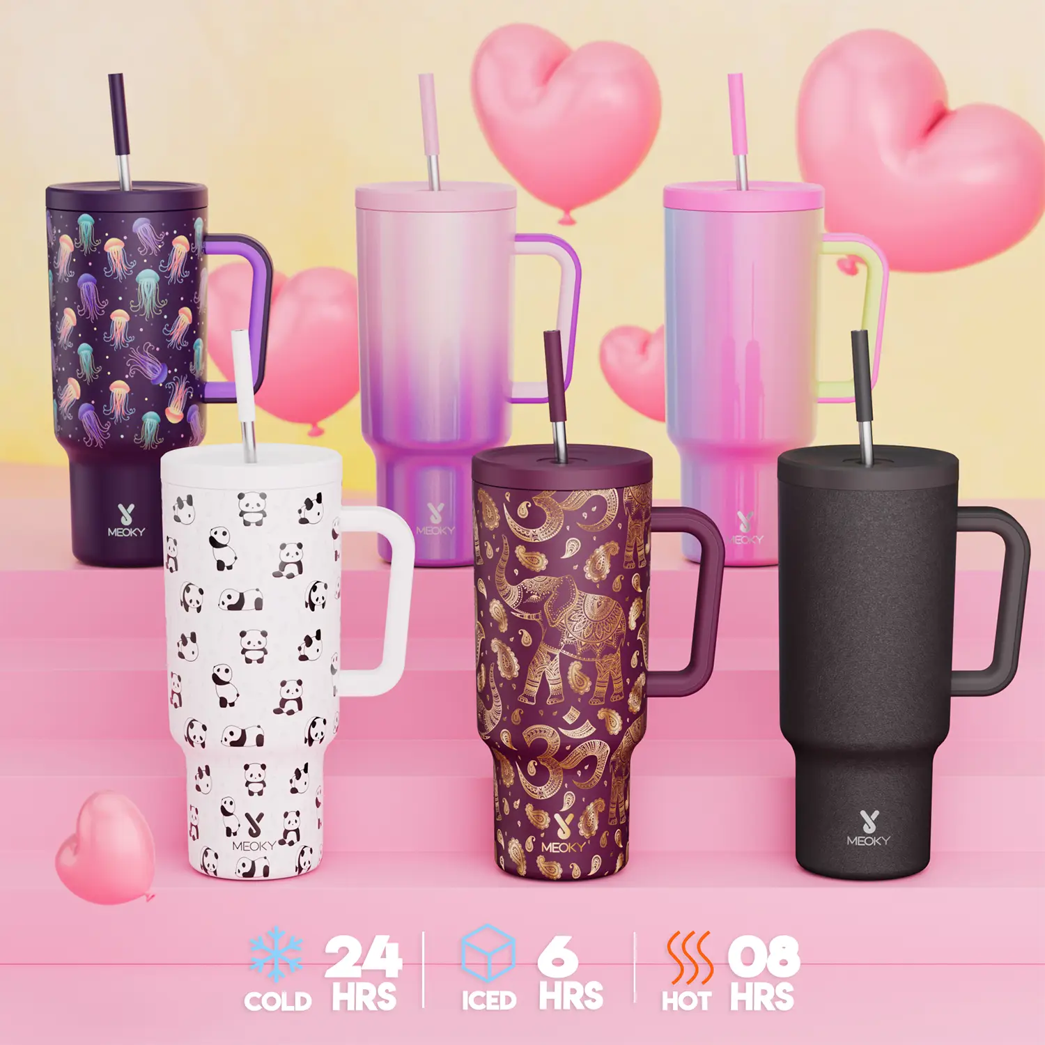 【Shipped from USA】Meoky Reusable Food Grade Stainless Steel Cup for School, Outdoor, Office, Portable Leak-proof Car Thermos Cup, Keeps Cold for 24 Ho