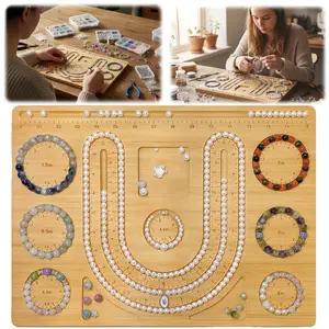 Bamboo Bead Board for DIY Jewelry, 2-in-1 Bracelet & Necklace Making Tray with Centimeter & Inch Measurements, Partitioned Beading Organizer, Lightweight Crafting Tool for DIY Crafters