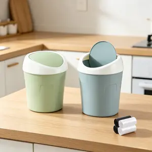 CUGBO 2 Plastic Waterproof Trash Cans with 120 Bags, Small Swing Top Lid Multi-Purpose Bins for Home, Office, Blue & Green