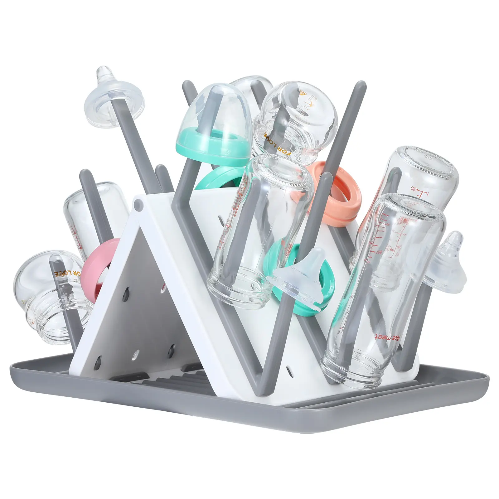 Baby Newborn Infant Bottle Drying Rack with 18 Hooks, Space Saving Kitchen Bottles Rack Dryer, Vertical Baby Bottle Holder Organizer for Countertop Storage