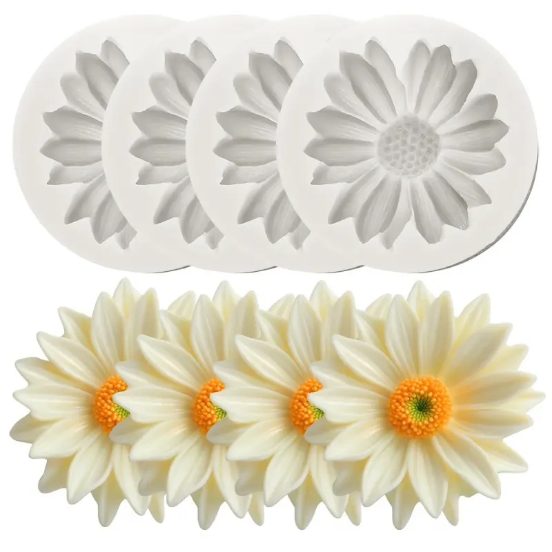 4-piece set of silicone molds for chrysanthemums -3D floral design, suitable for candles, resin clay handicrafts, home decoration, reusable flexible molds, petal texture, DIY aromatherapy candle making, Candle making supplies